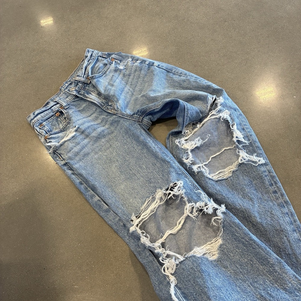 American Eagle Jeans Women 00 Blue Highest Rise Baggy Straight Light Wash Thrash - Picture 2 of 5